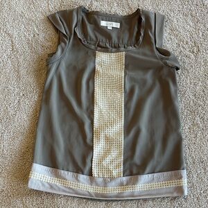 LOFT Taupe Sleeveless Top with Gold Sequin Accent